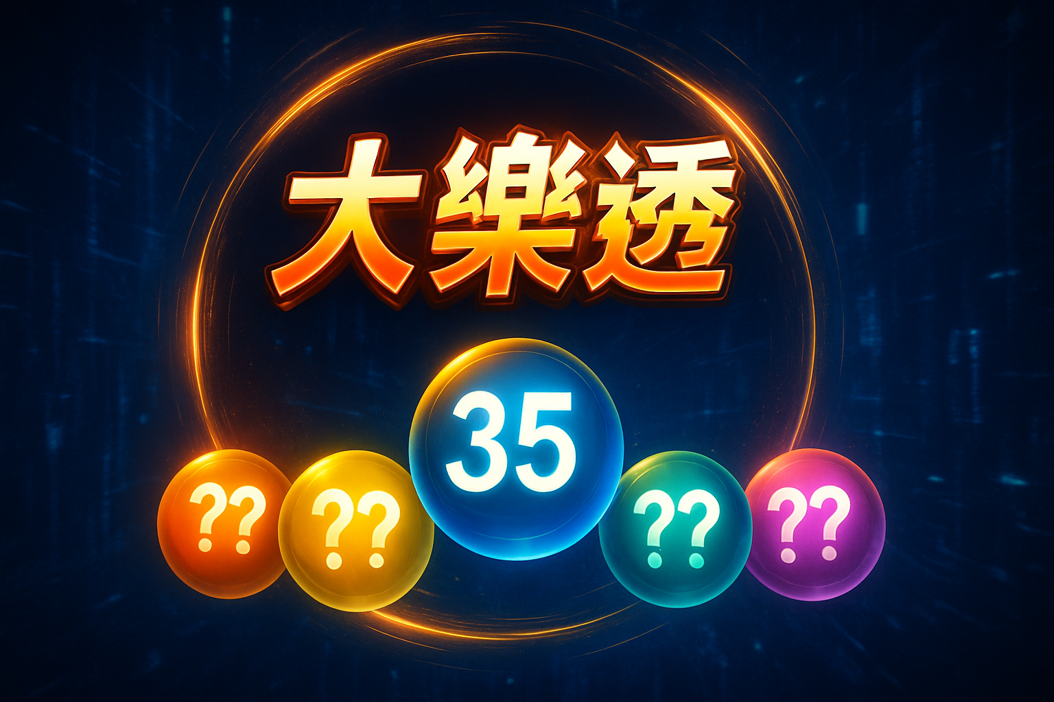 大樂透開獎畫面視覺圖，藍色彩球顯示中獎號碼35，搭配五顆彩球排列，呈現台灣熱門彩券大樂透的開獎效果</p>
<p>