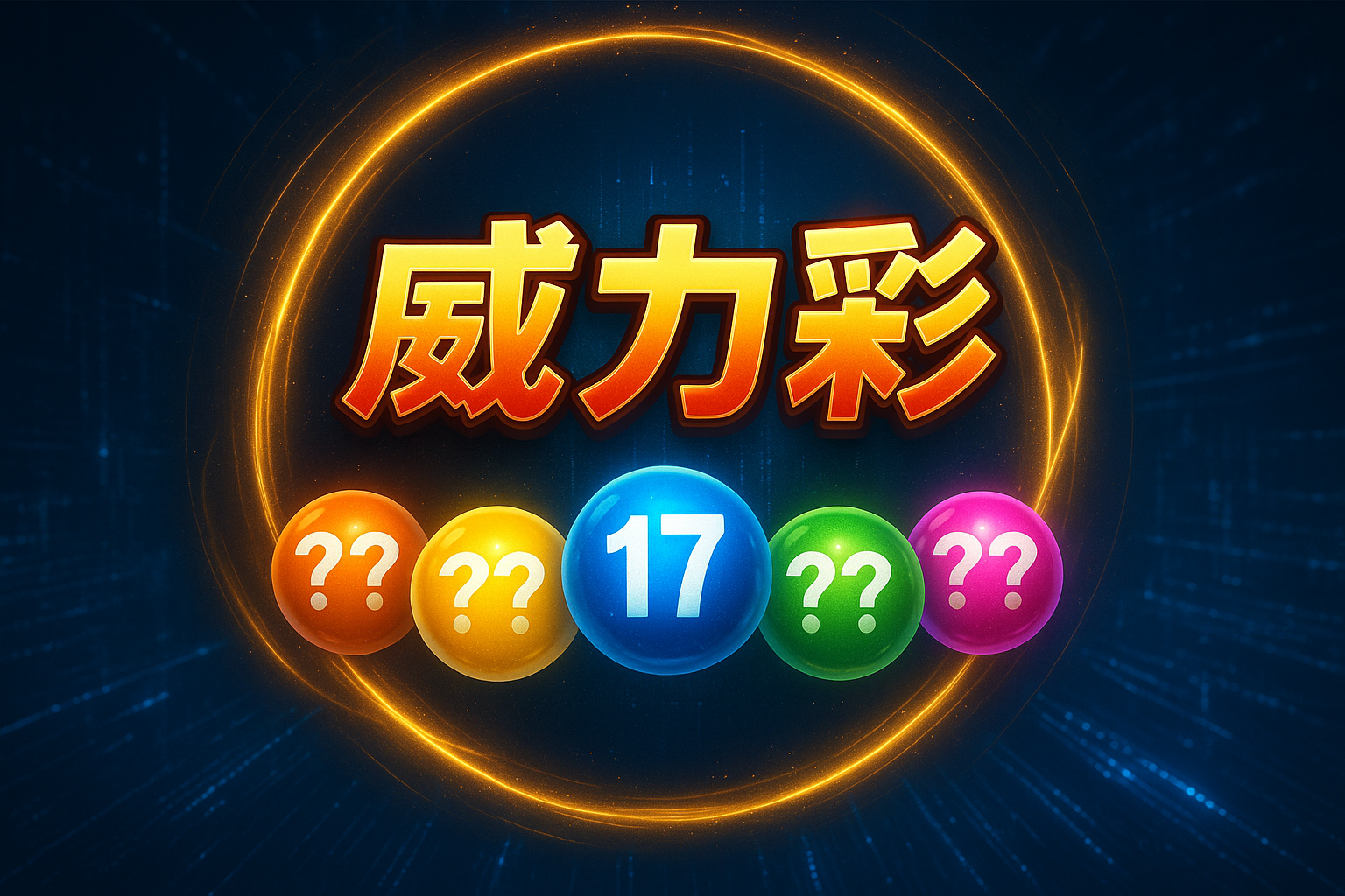 威力彩開獎畫面設計，藍色彩球顯示中獎號碼17，搭配五顆繽紛彩球，呈現台灣熱門樂透遊戲的中獎視覺效果</p>
<p>